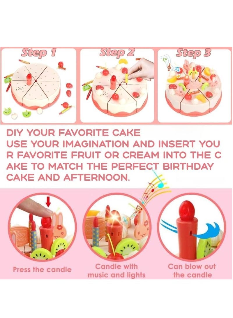 82 Pcs Birthday Cake Toys Set With Light And Music, Cake Play Tea Party Dessert Set, Kids Pretend Play Cutting Food included Chocolate, Fruit, Candles Decor And More, Early Educational Learning Kitchen Playset With Velcro Removable Parts, Role Play Party Gift Sets For Girls Boys Children Aged 3+ (Batteries Included) - Image 5