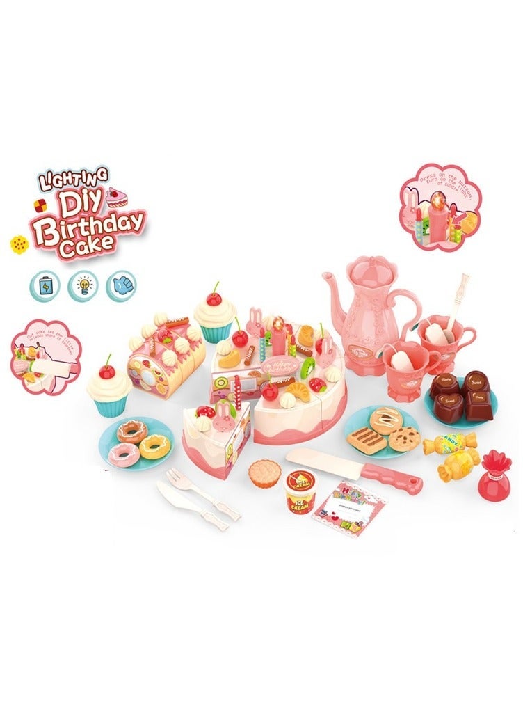 82 Pcs Birthday Cake Toys Set With Light And Music, Cake Play Tea Party Dessert Set, Kids Pretend Play Cutting Food included Chocolate, Fruit, Candles Decor And More, Early Educational Learning Kitchen Playset With Velcro Removable Parts, Role Play Party Gift Sets For Girls Boys Children Aged 3+ (Batteries Included) - Image 2
