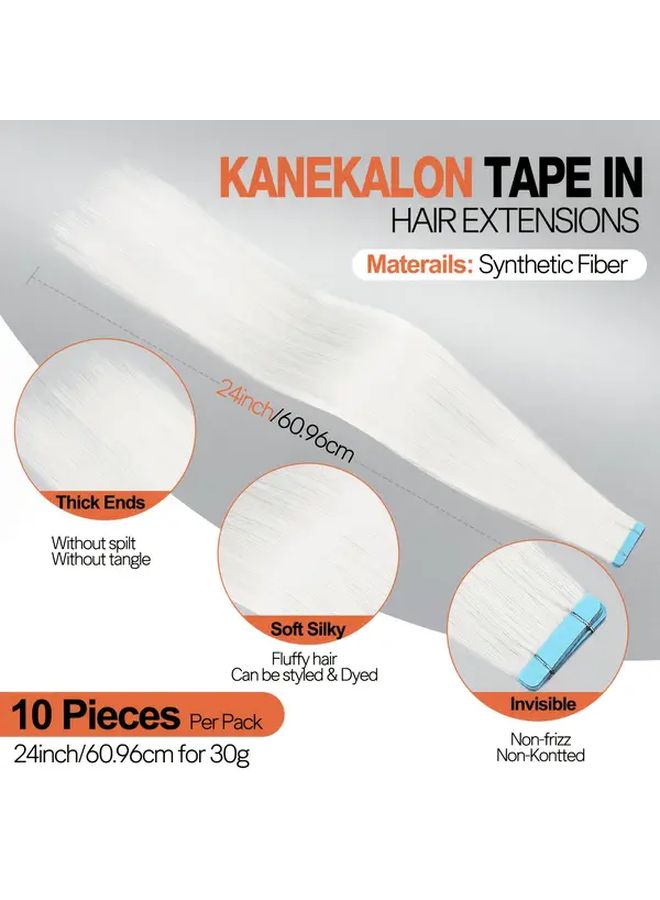 Synthetic Tape In Hair Extensions 24 Inch Color 4 Smooth Seamless Lightweight - Image 4