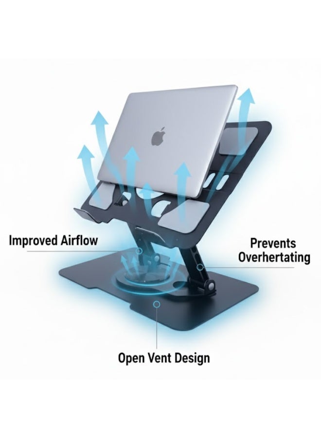 طلال حامل كمبيوتر محمول معدني قابل للتعديل للمكتب، حامل كمبيوتر محمول مريح قابل للطي وحامل للكمبيوتر اللوحي، حامل كمبيوتر محمول محمول من سبائك الألومنيوم مع تهوية حرارية، قاعدة مضادة للانزلاق لأجهزة MacBook وiPad وجميع أجهزة الكمبيوتر المحمولة - Image 3