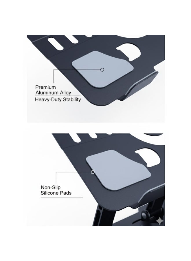 طلال حامل كمبيوتر محمول معدني قابل للتعديل للمكتب، حامل كمبيوتر محمول مريح قابل للطي وحامل للكمبيوتر اللوحي، حامل كمبيوتر محمول محمول من سبائك الألومنيوم مع تهوية حرارية، قاعدة مضادة للانزلاق لأجهزة MacBook وiPad وجميع أجهزة الكمبيوتر المحمولة - Image 4