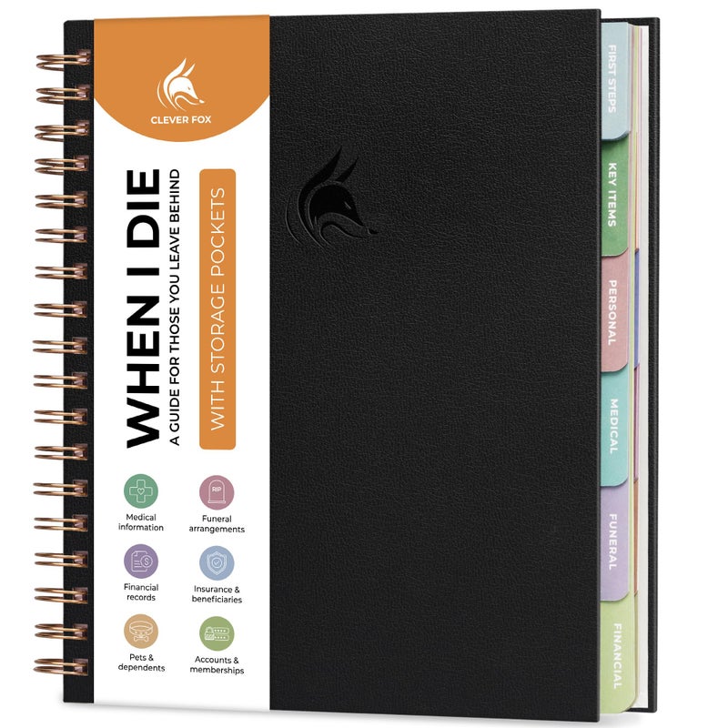 Clever Fox When I Die Planner With Pockets for Documents â€“ End-of-Life Organizer Binder for Important Personal Info & Final Wishes (Black) - Image 1