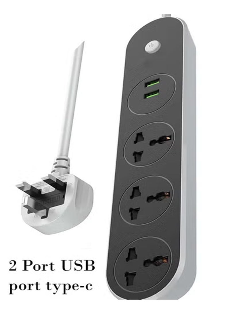 3 Meter Electric Power strip - 2500 w 13 A / 220-240V, with 3 Outlet, 3M cable, 2 Port USB and 1 port type-c for Laptop, PC, MacBook, Home and Office Electrical... - Image 1