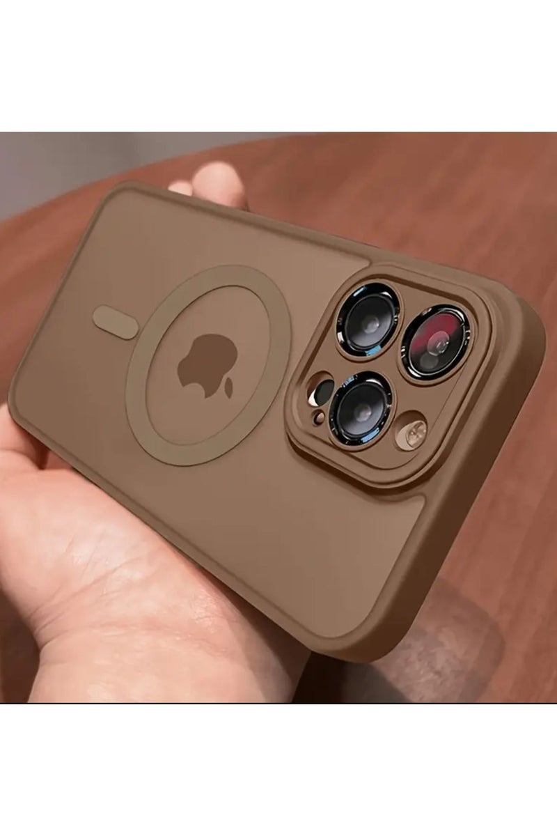 iPhone 14 Pro Max Cover Premium Magnetic Wireless Charging Phone Cover, Featuring a Matte Semi-Transparent Hard PC Armor That Is Shock-Resistant And Protects The Camera Lens, Brownness Color - Image 1