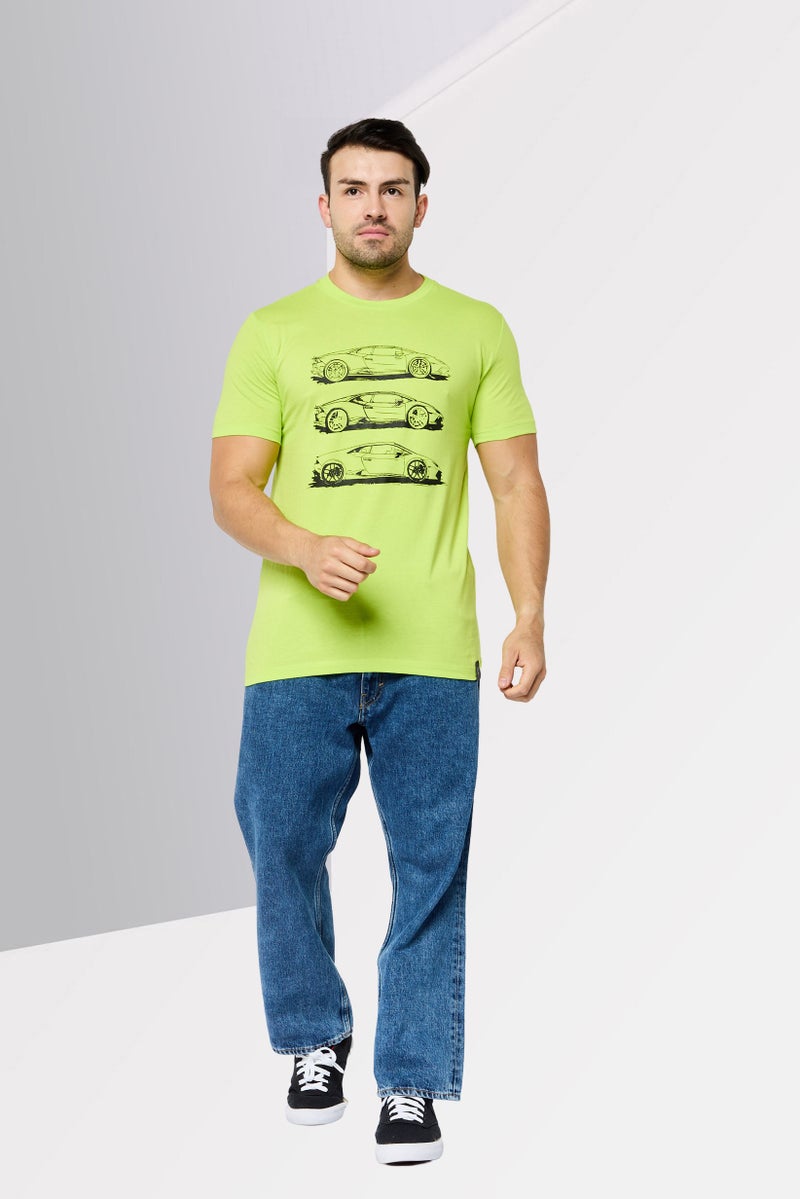 LAMBORGHINI - Men Crew Neck Short Sleeves Brand Logo T-Shirt, Green - Image 1