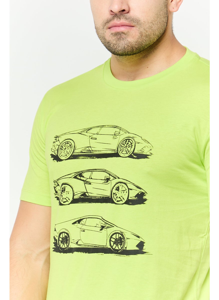 LAMBORGHINI - Men Crew Neck Short Sleeves Brand Logo T-Shirt, Green - Image 1