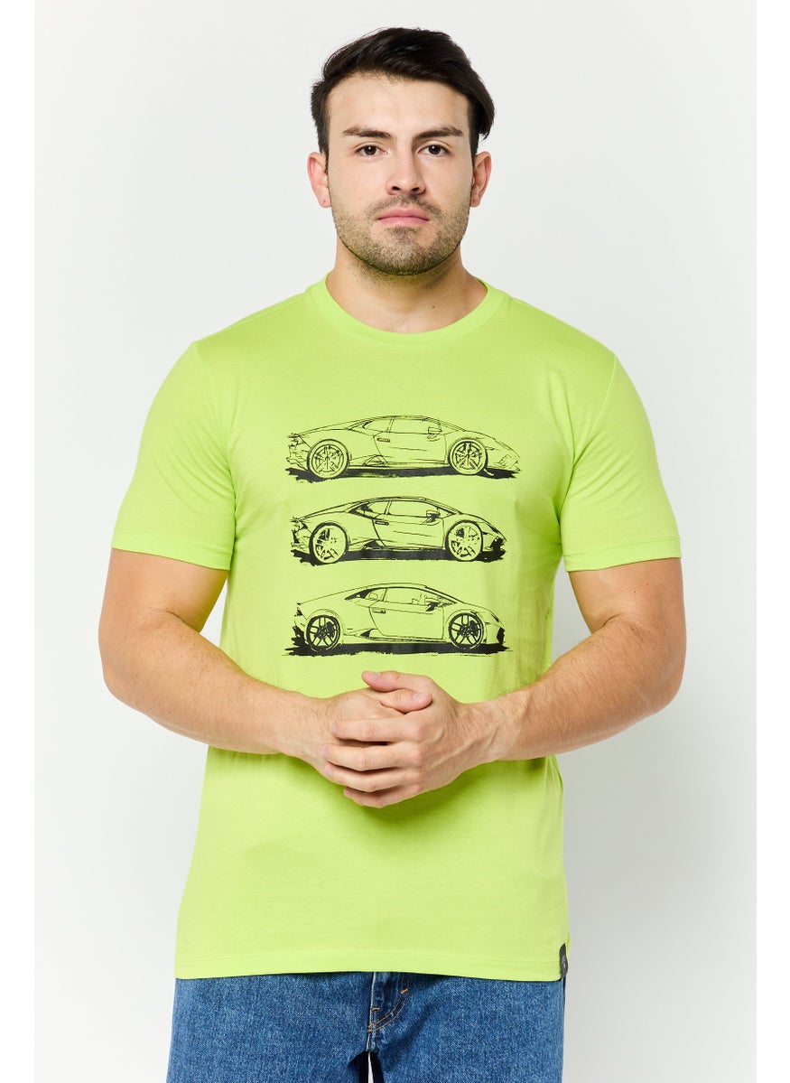 LAMBORGHINI - Men Crew Neck Short Sleeves Brand Logo T-Shirt, Green - Image 1