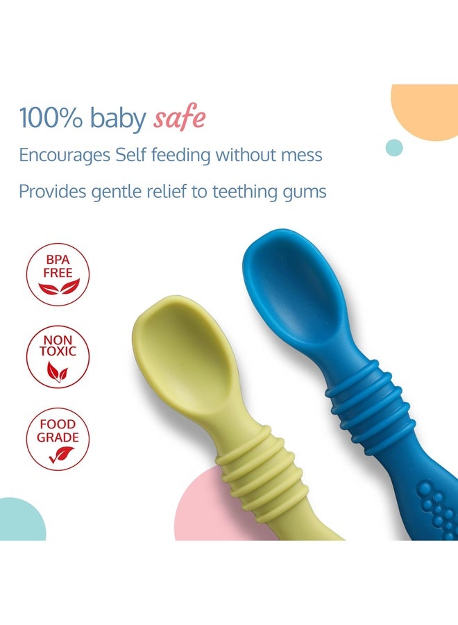 Luvlap Silicon Spoons for Baby Feeding & Baby Led Weaning Set of 2, Feeding & Training spoons, Gum Friendly, BPA Free - Image 3