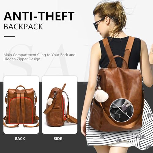 CHERUTY Women Backpack Purse PU Leather Anti-theft Casual Shoulder Bag Fashion Ladies Satchel Bags(Tan-Large) - Image 2