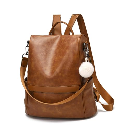 CHERUTY Women Backpack Purse PU Leather Anti-theft Casual Shoulder Bag Fashion Ladies Satchel Bags(Tan-Large) - Image 1