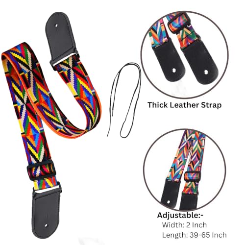 IMAGINEA Electric Guitar Strap/Belt with Leather End for Acoustic Guitar (Rainbow) - Image 2