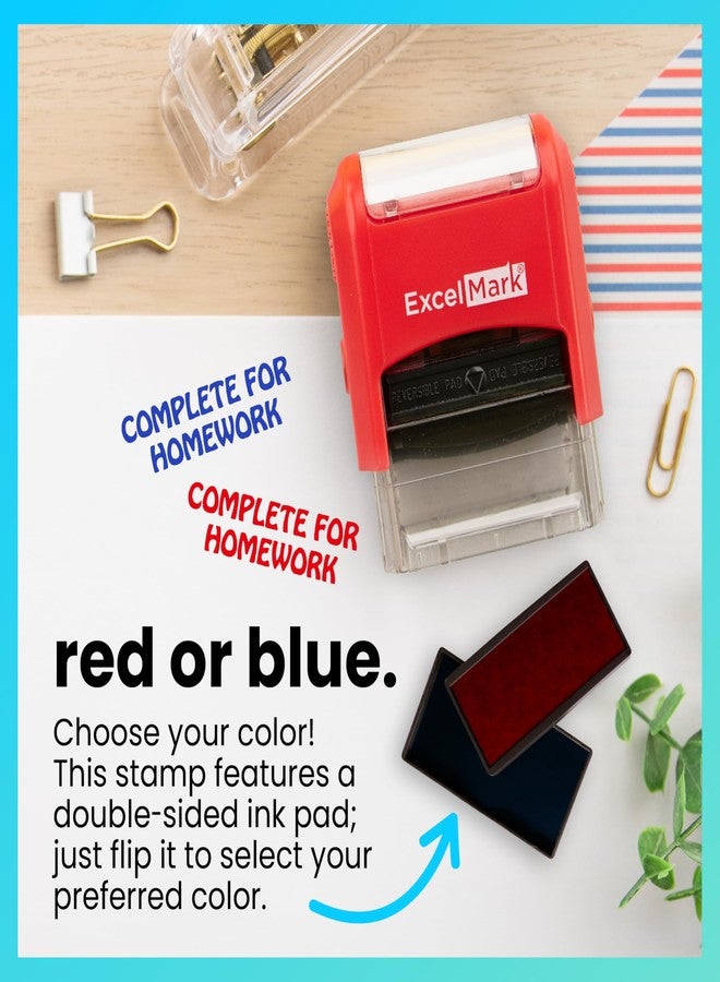 ExcelMark Complete for Homework - Self-Inking Two-Color Rubber Teacher Stamp - Perfect for Grading Homework - Red and Blue Ink - Image 4