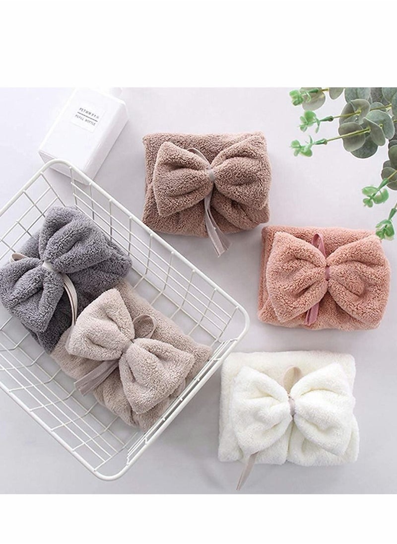 Excefore - 5 Pcs Bow Hand Towels with Hanging Loop, 100% Microfiber Coral Fleece Hanging Band Towel, Ultra Soft, Highly Absorbent and Quick Drying for Bathroom, Kitchen and Spa, Machine Washable (5 Colors) - Image 1