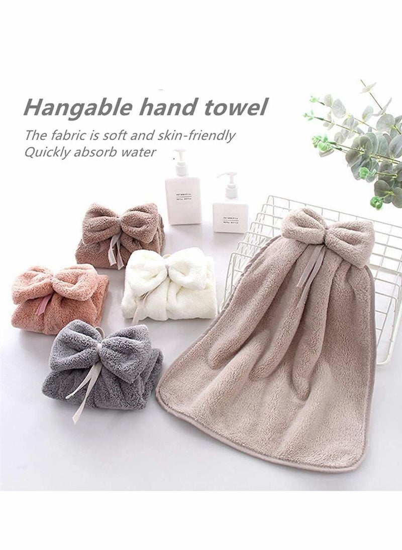 Excefore - 5 Pcs Bow Hand Towels with Hanging Loop, 100% Microfiber Coral Fleece Hanging Band Towel, Ultra Soft, Highly Absorbent and Quick Drying for Bathroom, Kitchen and Spa, Machine Washable (5 Colors) - Image 1