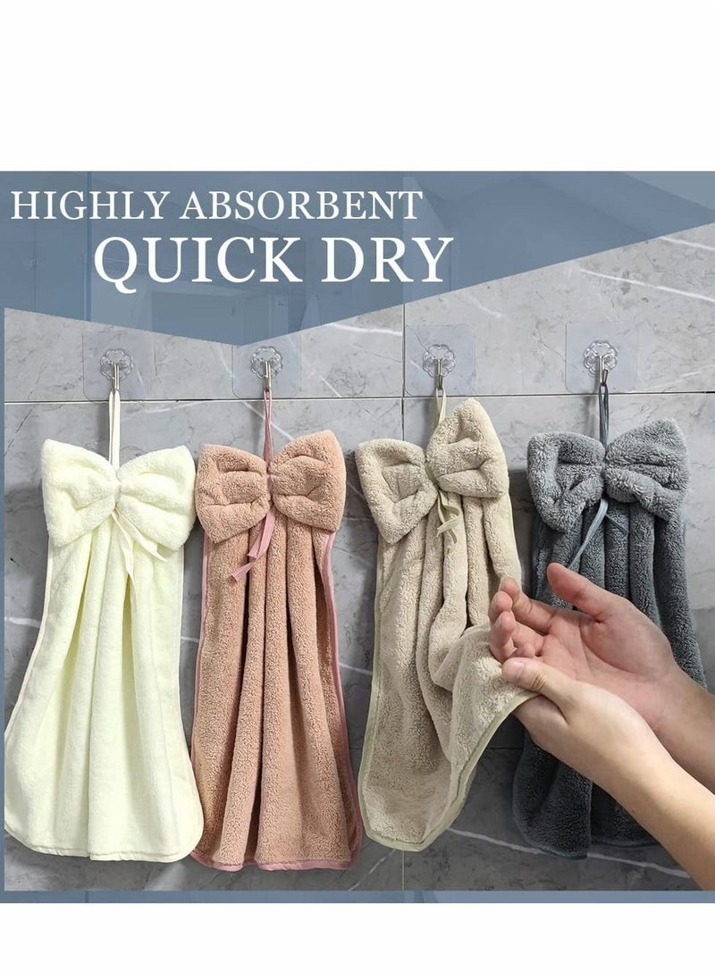 Excefore - 5 Pcs Bow Hand Towels with Hanging Loop, 100% Microfiber Coral Fleece Hanging Band Towel, Ultra Soft, Highly Absorbent and Quick Drying for Bathroom, Kitchen and Spa, Machine Washable (5 Colors) - Image 1