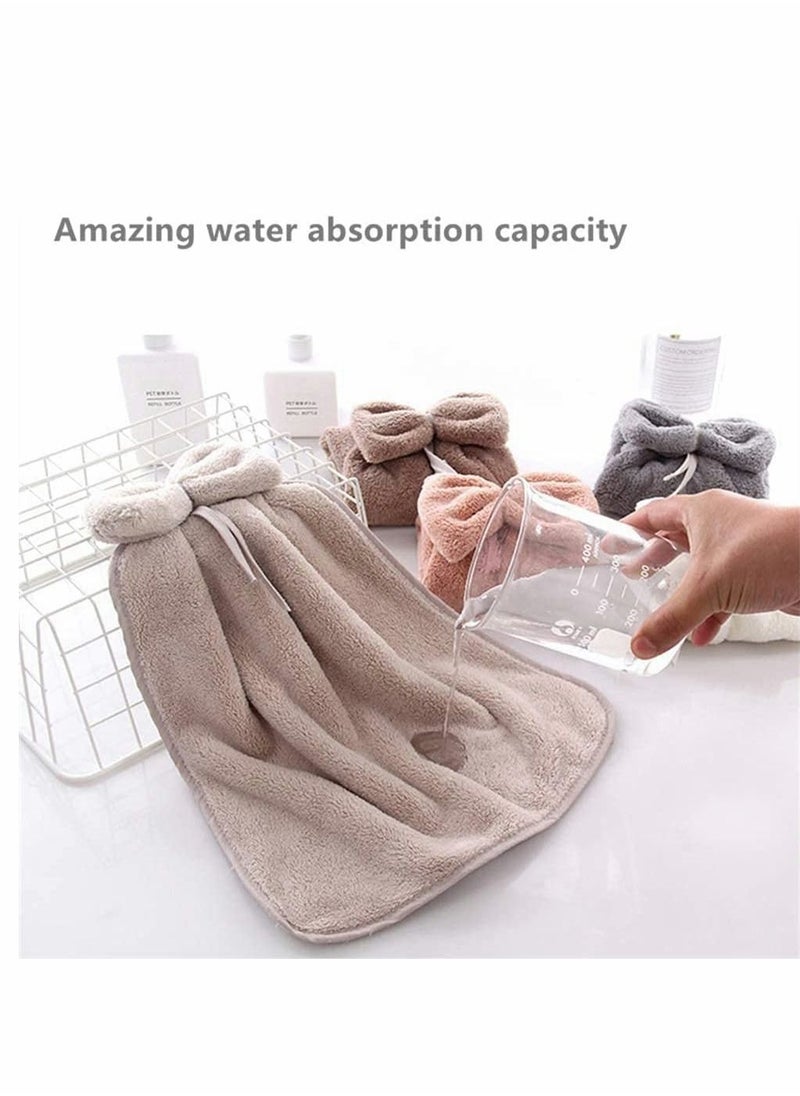 Excefore - 5 Pcs Bow Hand Towels with Hanging Loop, 100% Microfiber Coral Fleece Hanging Band Towel, Ultra Soft, Highly Absorbent and Quick Drying for Bathroom, Kitchen and Spa, Machine Washable (5 Colors) - Image 1