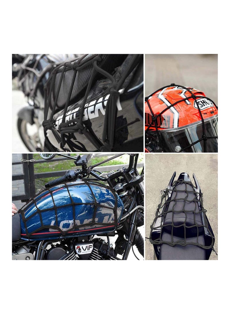 Cargo Net Elastic Motorcycle Luggage Bungee Netting with 6 Adjustable Metal Hooks Stretchable Bungee Cord Mesh Load Net for Bike Paddle board Quad Canoe Moped ATV 2 Pcs