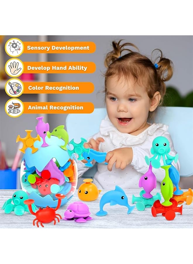 YARDHOBI Suction Bath Toys For Kids Fine Motor Window Toys Silicone Ocean Animal Suction Cup Toys With Dinosaur Eggshell No Mold Bath Toy Sensory Travel Toys For Toddlers Great For Autism/Add/Adhd (18Pcs) - Image 2