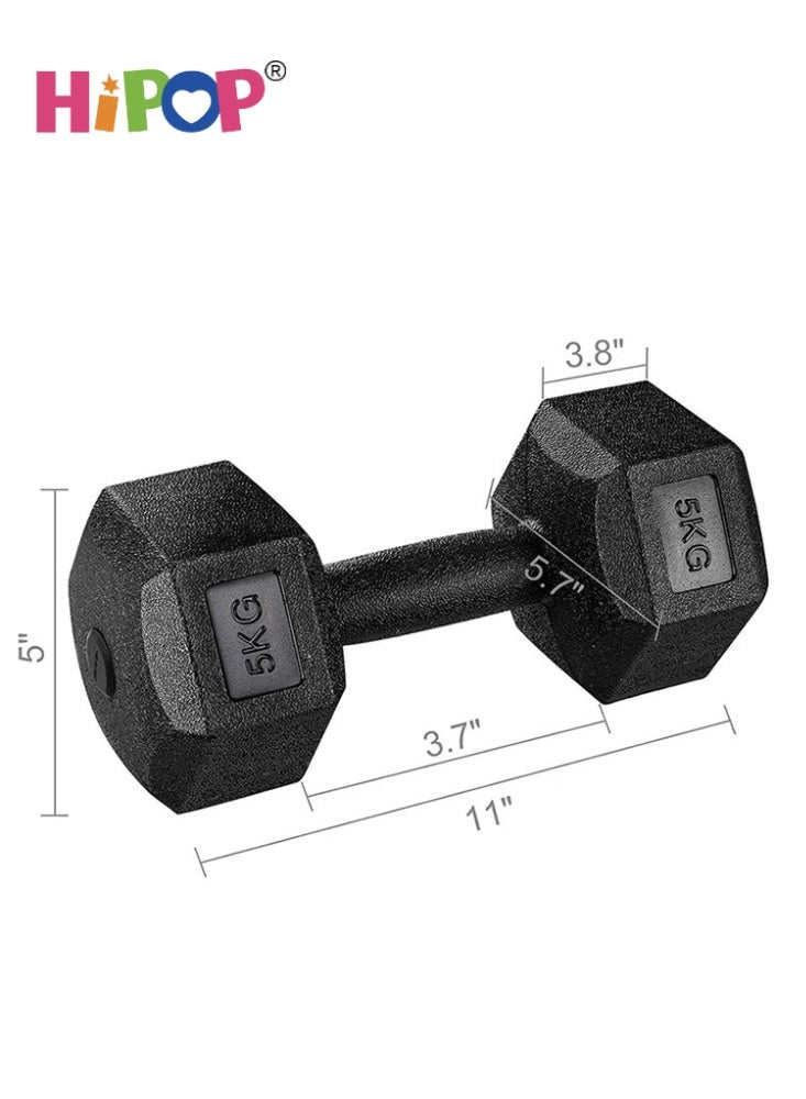 HIPOP 2 Pcs Hexagonal Dumbbells Set For Fitness & Strength Training, Anti Slip Anti Roll Neoprene Dumbbell Hand Weights Set for Men and Women Arms Bicep Curl Push Ups Bodybuilding Whole Body Workout Strength Training (Black/5kg*2) - Image 2