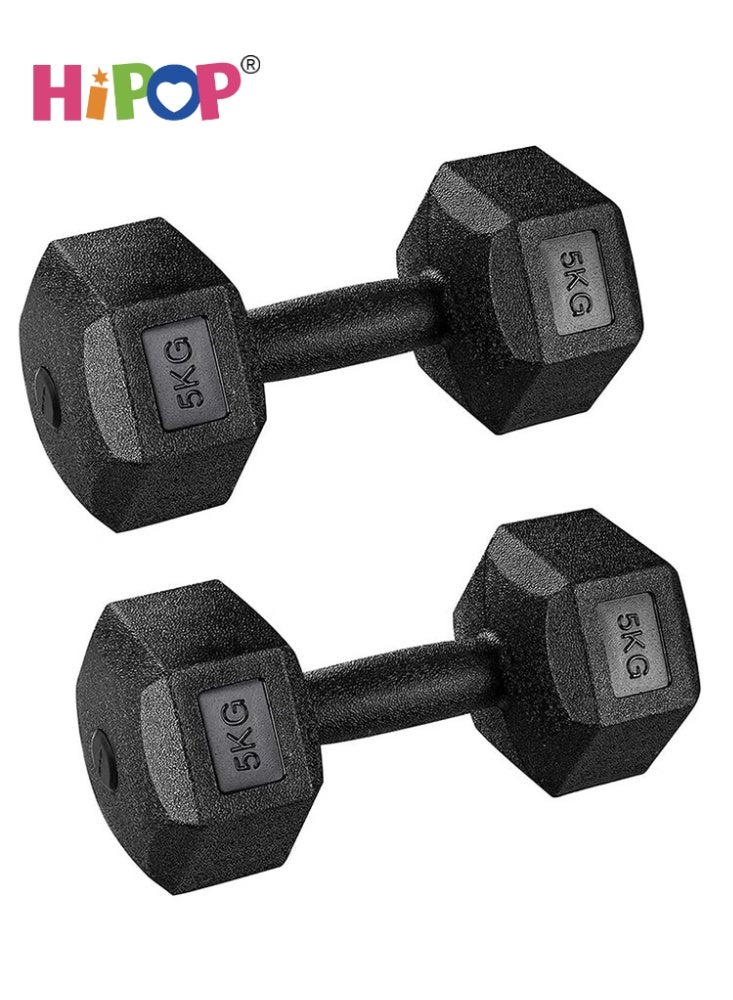 HIPOP 2 Pcs Hexagonal Dumbbells Set For Fitness & Strength Training, Anti Slip Anti Roll Neoprene Dumbbell Hand Weights Set for Men and Women Arms Bicep Curl Push Ups Bodybuilding Whole Body Workout Strength Training (Black/5kg*2) - Image 1
