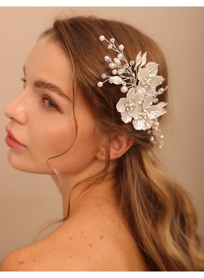 BERYUAN White Flower Hair Clip For Women Flower Rhinestone Wedding Hair Accessory（Silver） - Image 3