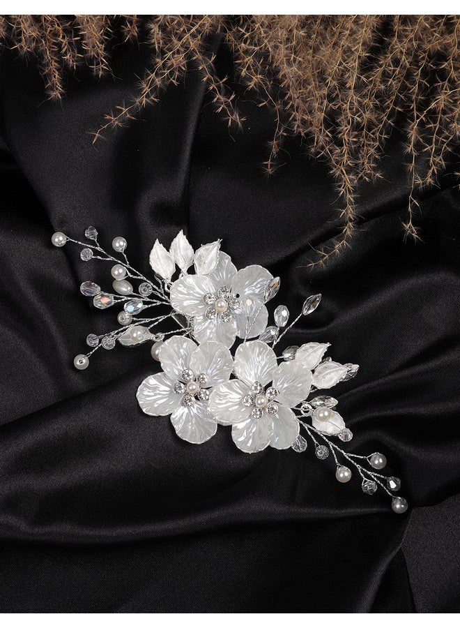BERYUAN White Flower Hair Clip For Women Flower Rhinestone Wedding Hair Accessory（Silver） - Image 4