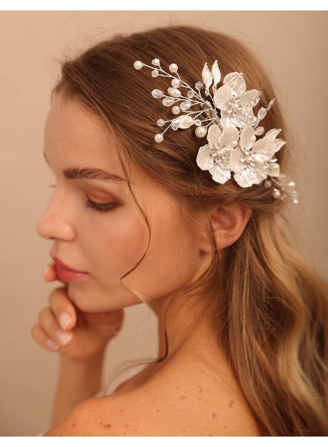 BERYUAN White Flower Hair Clip For Women Flower Rhinestone Wedding Hair Accessory（Silver） - Image 2