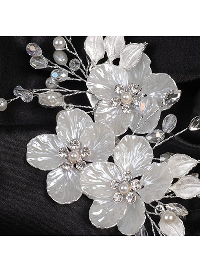 BERYUAN White Flower Hair Clip For Women Flower Rhinestone Wedding Hair Accessory（Silver） - Image 5