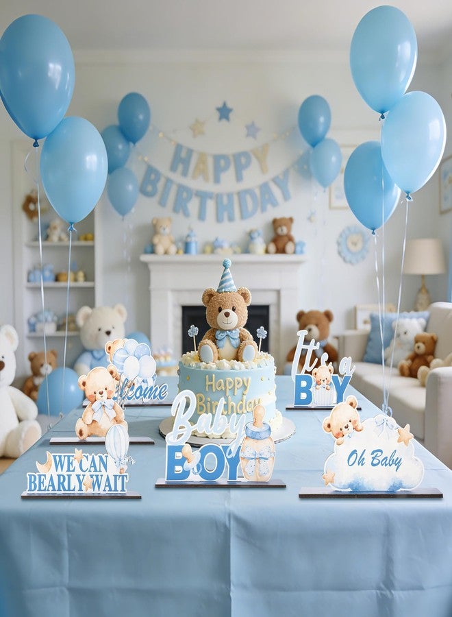 LUUFILx Baby Gender Reveal Table Centerpieces, Blue Bear Gender Reveal Wooden Centerpieces Baby Shower Table Wooden Decorations for Newborn Unisex He or She Boy or Girl Theme Party Supplies - Image 2