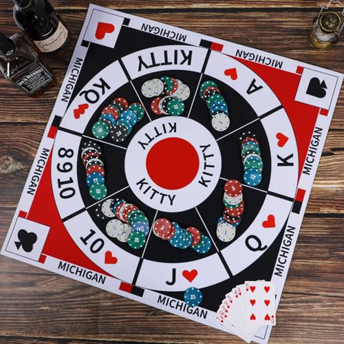 Medikaison Michigan Rummy Board Game Set Tripoley Game Felt Mat Foldable Family Original Combination of Joker RummyHearts and Poker Includes 2 Decks of Cards and 200 Numbered Poker Chips - Image 5