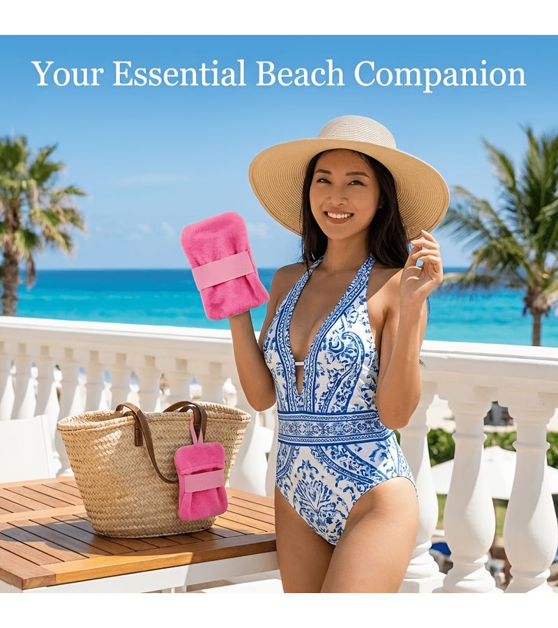 2Pcs Pink Large Size Beach Sand Removal Towels Portable Coral Fleece for Camping - Image 2