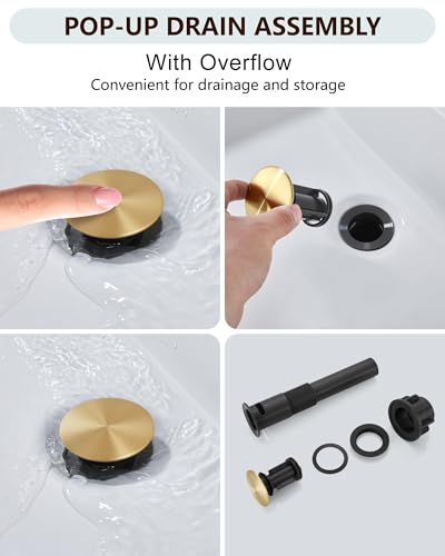 Midanya Single Hole Bathroom Faucet 1 Hole Waterfall Spout,304 Stainless Steel Bathroom Sink Faucet with Deck Plate and Pop-Up Drain,Suitable for RV Vanity,Brushed Gold - Image 5