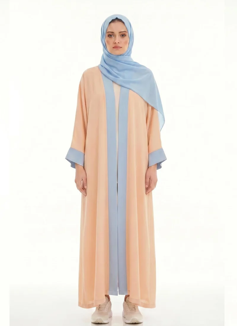 أم سكوير فاشن Open Abaya 3 piece Set I Powder Blue Contrast Trim I Flowy Everyday Style