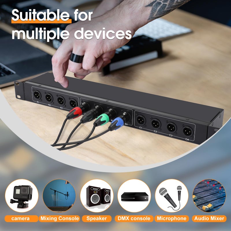 Saysurey XLR Balanced Patchbay XLR Stage Box 12 Channel 3 Pin Multi Network Cable Extender for Stage Lighting and Home Recording Studio Compatible (Male) - Image 4