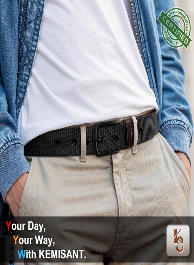 KEMISANT Men Golf Belt-Nylon Canvas Belt for Men Jeans Golf Pants 1 1/2"-7 Metal Holes(Black,34"-36" Waist Adjustable) - Image 3