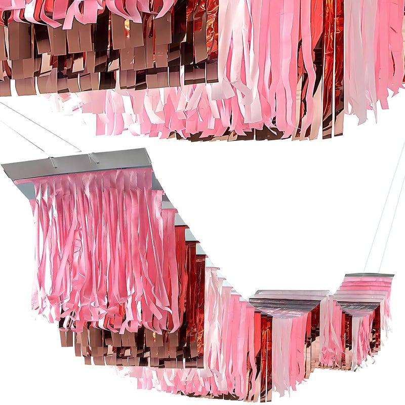 Fun Express 12 Ft. Pink Metallic Foil & Tissue Paper Hanging Ceiling Decoration - Image 1
