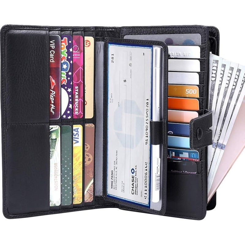 ITSLIFE Womens Wallet,Large Capacity RFID Blocking Leather Wallets Credit Cards Organizer Ladies Wallet with Checkbook - Image 2