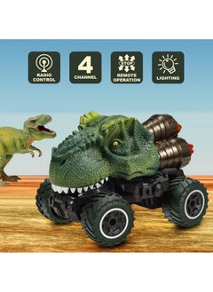 KASTWAVE Dinosaur Remote Control Toy Car, Dinosaur Toys for Kids 3 to 5, Remote Control Car for Boys 4 7, Mini monster truck with dinosaur elements and dazzling LED Lights, Boys Perfect Gift, Tyrannosaur Style  - Image 3