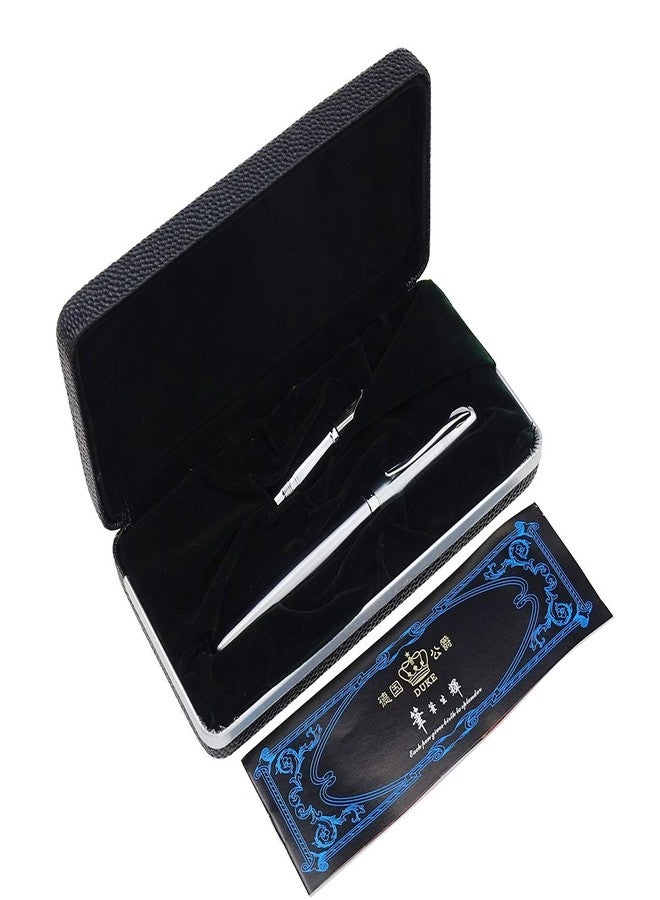 erofa Duke 209 Steel Silver Fountain Pen Double-Nibs Medium and Bent Nib Interchangeable Writing Set with Gift Box - Image 1