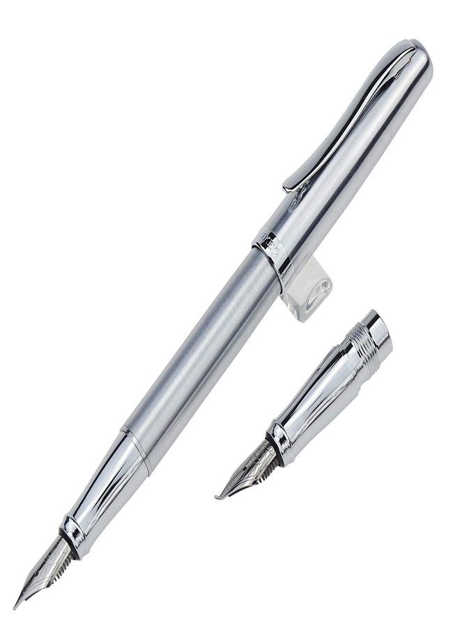 erofa Duke 209 Steel Silver Fountain Pen Double-Nibs Medium and Bent Nib Interchangeable Writing Set with Gift Box - Image 2