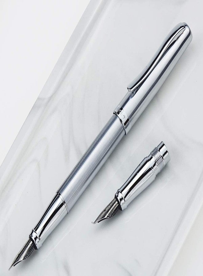 erofa Duke 209 Steel Silver Fountain Pen Double-Nibs Medium and Bent Nib Interchangeable Writing Set with Gift Box - Image 4