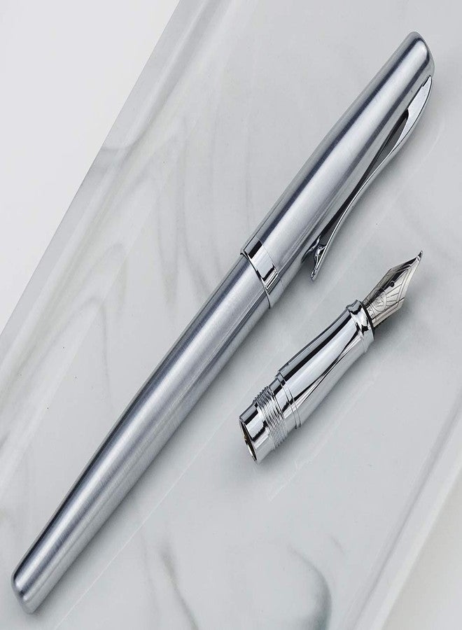 erofa Duke 209 Steel Silver Fountain Pen Double-Nibs Medium and Bent Nib Interchangeable Writing Set with Gift Box - Image 5