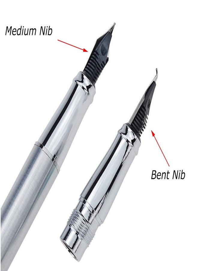 erofa Duke 209 Steel Silver Fountain Pen Double-Nibs Medium and Bent Nib Interchangeable Writing Set with Gift Box - Image 3