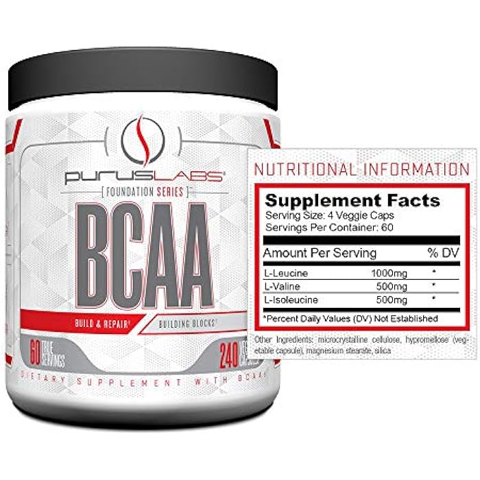 Purus Labs BCAA Capsules by Purus Labs Foundation Series | 2:1:1 Leucine, Valine, Isoleucine | for Recovery, Endurance, Strength and Muscle Building | 240 Capsules (60 Servings) - Image 3
