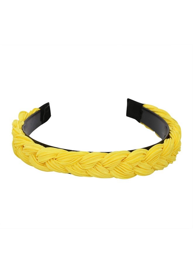 YouBella Hair Jewellery Fabric and Plastic Braid Shape Hair Band Head Band for Girls and Women (Light Yellow`) - Image 1