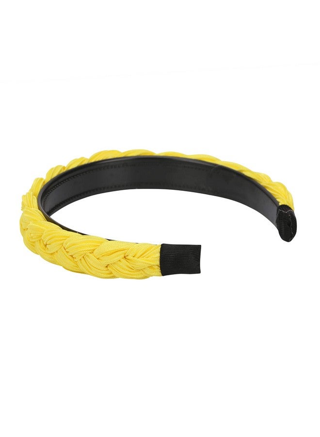 YouBella Hair Jewellery Fabric and Plastic Braid Shape Hair Band Head Band for Girls and Women (Light Yellow`) - Image 3