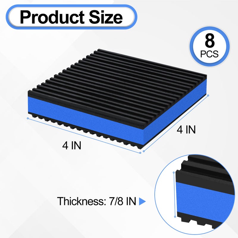 phepetroll 8 Pack Anti Vibration Pads for Washing Machine 4"x4"x7/8", Sound Isolation Vibrating Pad Ribbed Rubber Damping Mat EVA Center for Air Compressors, Conditioner, Treadmill, HVAC Washer Dryer - Image 2