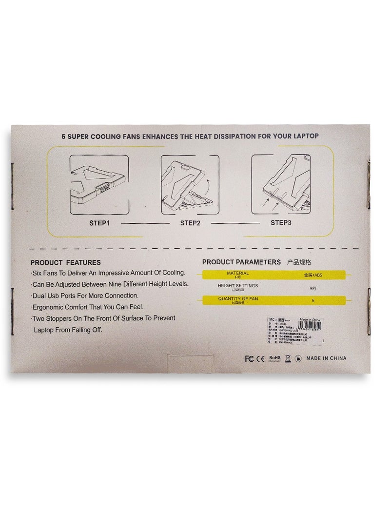 Laptop Cooling Fan With USB LED 6 Fan Cooling Cooler Adjustable Stand Pad for 9 Inch To 17 Inch Notebook Laptop - Image 5