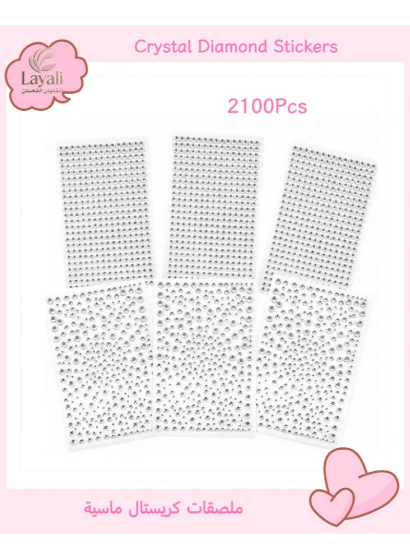 Layali 2100 Pcs Rhinestone Stickers Transparent Self Adhesive Crystal Glitter Diamond Art Gemstone Stickers Suitable for Face Decoration Diy Nail Phone Case 6 Sheet - Image 1