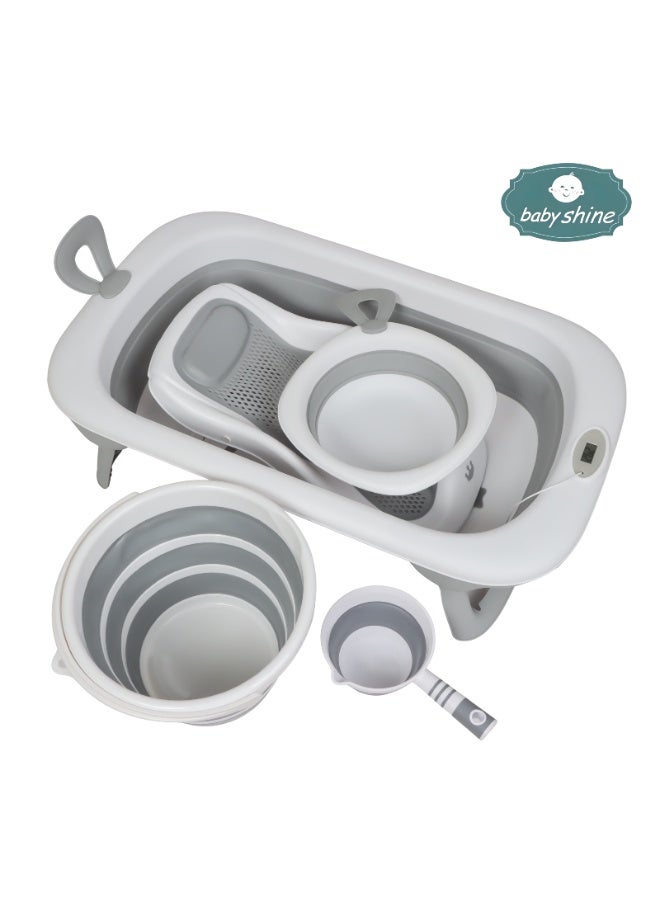 بيبي شاين مروش استحمام للأطفال 5 في 1 قابل للطي بتصميم امن وسهل التخزين لحديثي الولادة مع وجود مقياس لحرارة المياه - Image 2